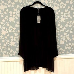 NWT Eileen Fisher black v-neck crinkled silk crepe tunic, size XL